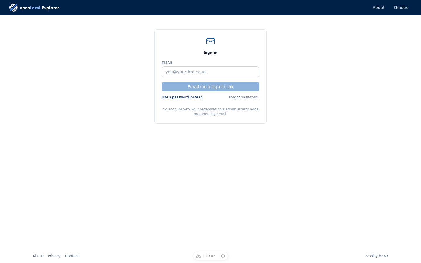 The sign-in page: enter your email for a one-time link, or a password once you have set one.
